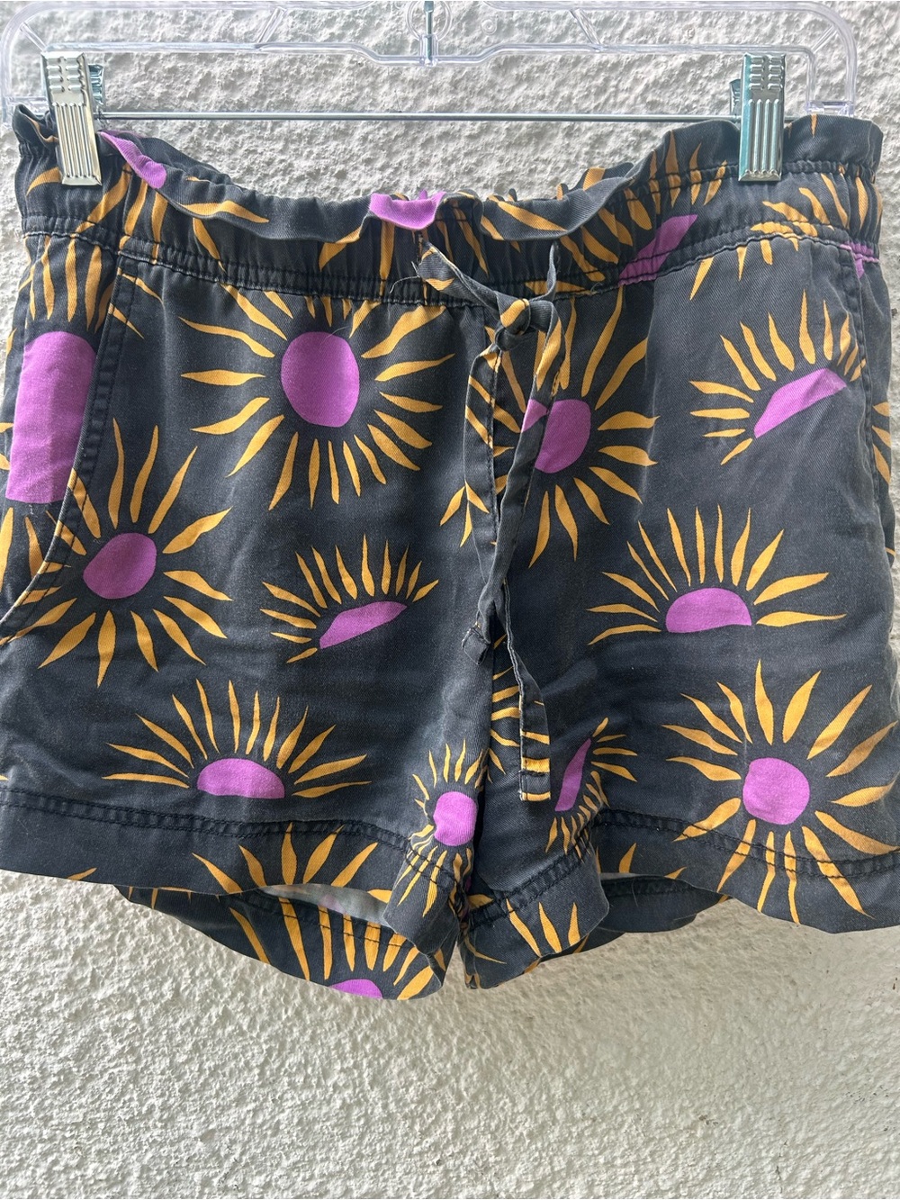 C&C California Black Athletic Shorts with Purple & Mustard Sunburst Motif